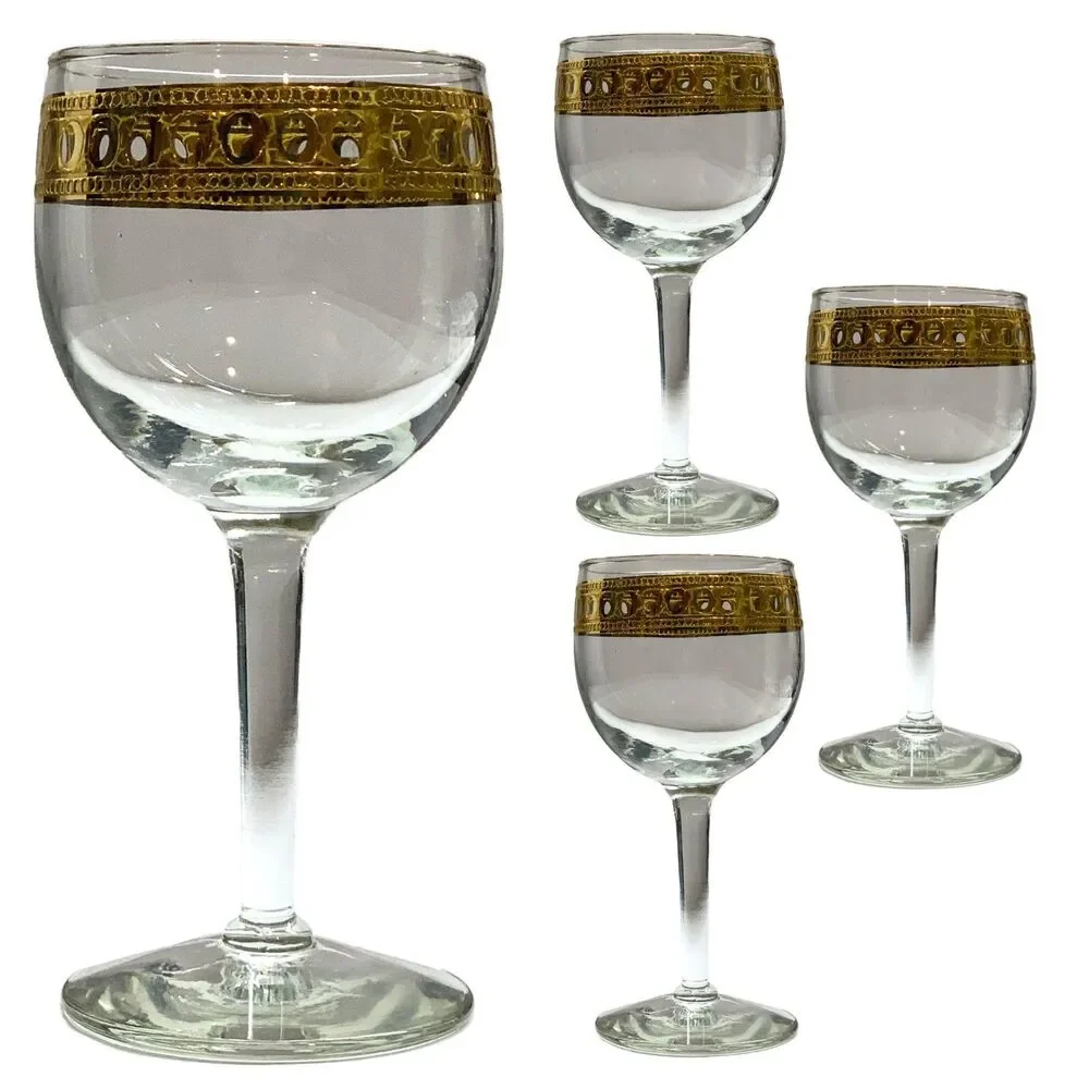 Vintage Culver Gold Wine Glasses Set of 4 MCM Stemmed Cordial Goblets